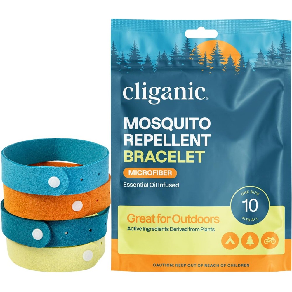 Cliganic Mosquito Repellent Microfiber Bracelets (10 Count) - for Adults and Kids, DEET Free Wristbands