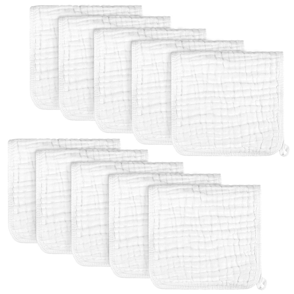 AIDEA Burp Cloths and Washcloths for Baby, Absorbent Cotton Muslin Baby Towels, Large Soft Breathable Newborn Essentials for Boys and Girls, Newborn Essentials, White, 10 Pack, 20x10