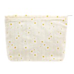 PAZIMIIK Floral Makeup Bag Large Cotton Zipper Pouch for Purse Travel Canvas Make Up Organizer for Women Cosmetic,Daisy Beige