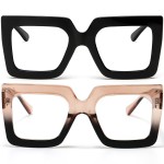 AIEYEZO Oversized Square Blue Light Glasses for Women Cute Big Frame Glasses Fashion Clear Multi-Color Computer Eyewear (Black + Champagne Black)