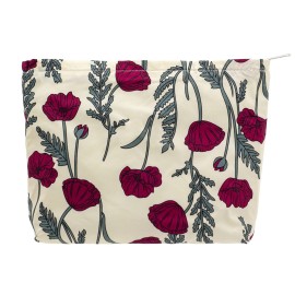 PAZIMIIK Floral Makeup Bag Large Cotton Zipper Pouch for Purse Travel Canvas Make Up Organizer for Women Cosmetic,Poppy Beige