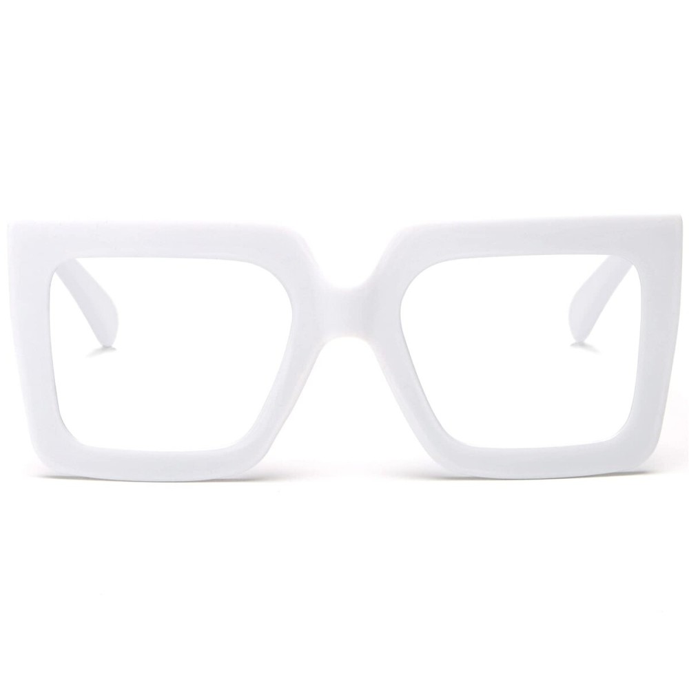 AIEYEZO Oversized Square Blue Light Glasses for Women Cute Big Frame Glasses Fashion Clear Multi-Color Computer Eyewear (White)