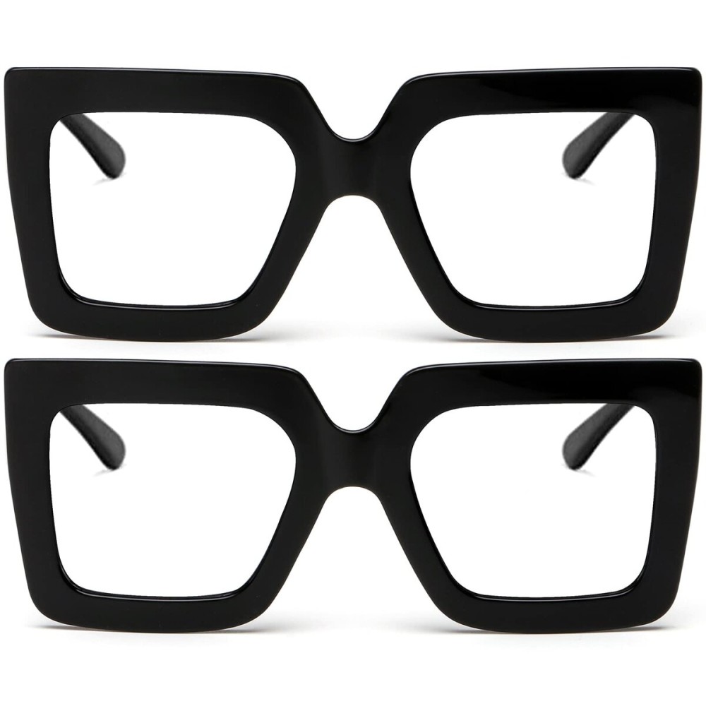 AIEYEZO Oversized Square Blue Light Glasses for Women Cute Big Frame Glasses Fashion Clear Multi-Color Computer Eyewear (Black + Black)