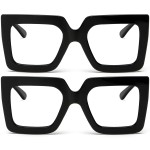 AIEYEZO Oversized Square Blue Light Glasses for Women Cute Big Frame Glasses Fashion Clear Multi-Color Computer Eyewear (Black + Black)