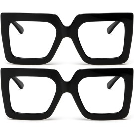 AIEYEZO Oversized Square Blue Light Glasses for Women Cute Big Frame Glasses Fashion Clear Multi-Color Computer Eyewear (Black + Black)