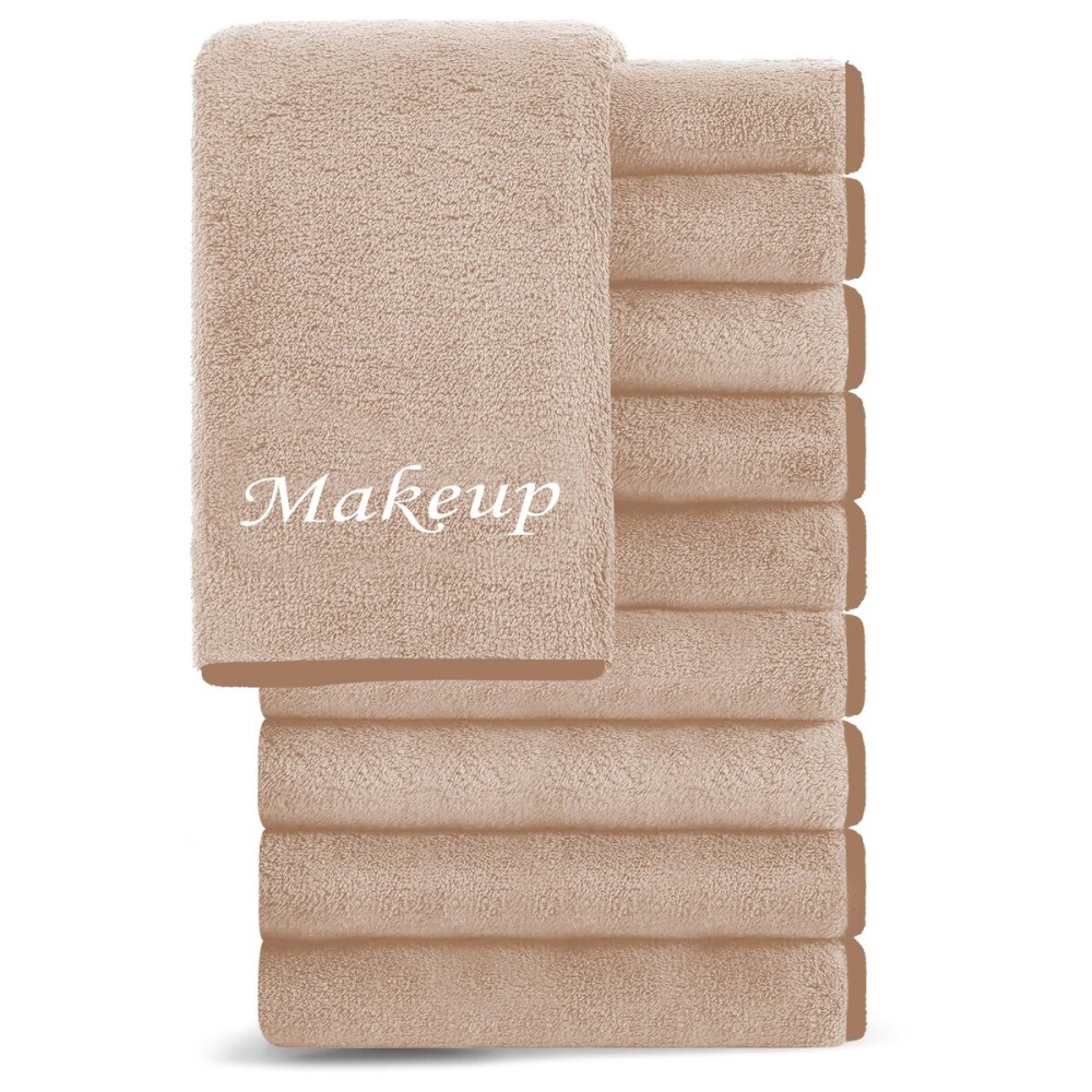 Cosy Family 10 Pack Makeup Remover Wash Cloths - Soft Microfiber Fingertip Facial Cleansing Cloths for Hand and Make Up, 12 x 12 in, Brown