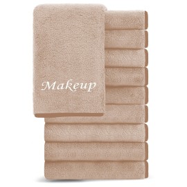 Cosy Family 10 Pack Makeup Remover Wash Cloths - Soft Microfiber Fingertip Facial Cleansing Cloths for Hand and Make Up, 12 x 12 in, Brown