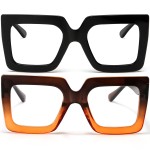 AIEYEZO Oversized Square Blue Light Glasses for Women Cute Big Frame Glasses Fashion Clear Multi-Color Computer Eyewear (Black + Brown Orange)