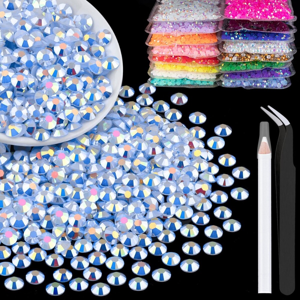 1500pcs 6mm Resin Rhinestones Bulk, Sky Blue AB Flatback Round Jelly Rhinestones Bedazzling Non Hotfix Crystal Gems Large Quantity Wholesale for DIY Crafts Clothes Tumblers Face Makeup Manicure