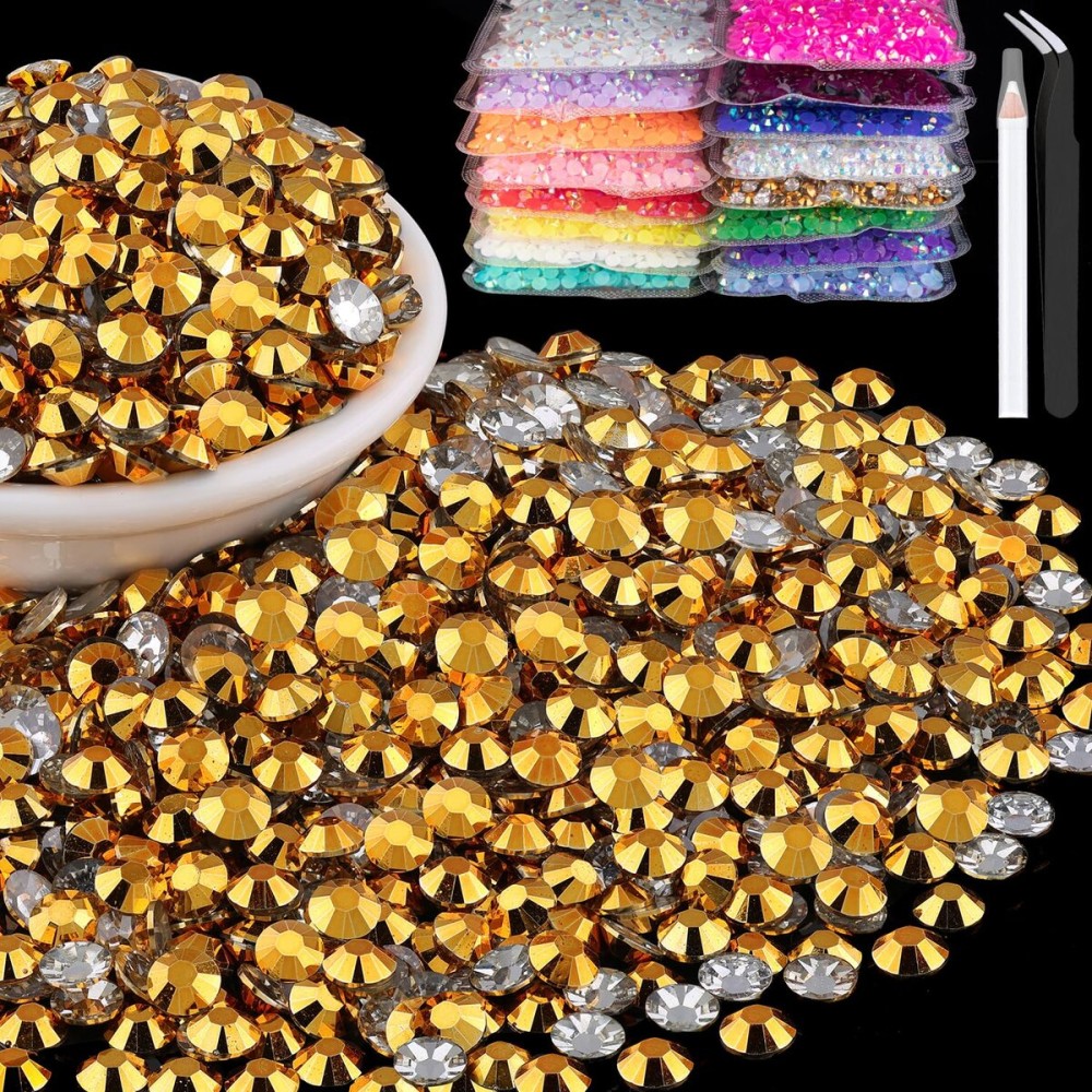 2500pcs 5mm Resin Rhinestones Bulk, Mineral Gold Flatback Round Jelly Rhinestones Bedazzling Non Hotfix Crystal Gems Large Quantity Wholesale for DIY Crafts Clothes Tumblers Face Makeup Manicure