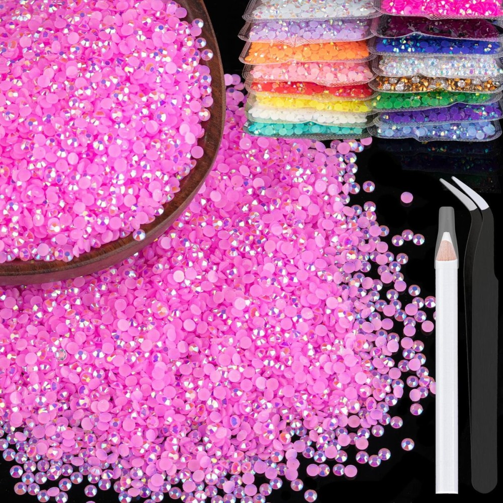4000pcs 4mm Resin Rhinestones Bulk, Pink AB Flatback Round Jelly Rhinestones Bedazzling Non Hotfix Crystal Gems Large Quantity Wholesale for DIY Crafts Clothes Bottles Tumblers Face Makeup Manicure