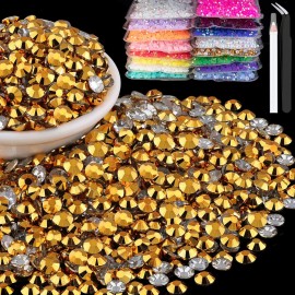 1500pcs 6mm Resin Rhinestones Bulk, Mineral Gold Flatback Round Jelly Rhinestones Bedazzling Non Hotfix Crystal Gems Large Quantity Wholesale for DIY Crafts Clothes Tumblers Face Makeup Manicure