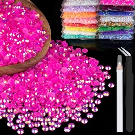 1500pcs 6mm Resin Rhinestones Bulk, Hot Pink AB Flatback Round Jelly Rhinestones Bedazzling Non Hotfix Crystal Gems Large Quantity Wholesale for DIY Crafts Clothes Tumblers Face Makeup Manicure