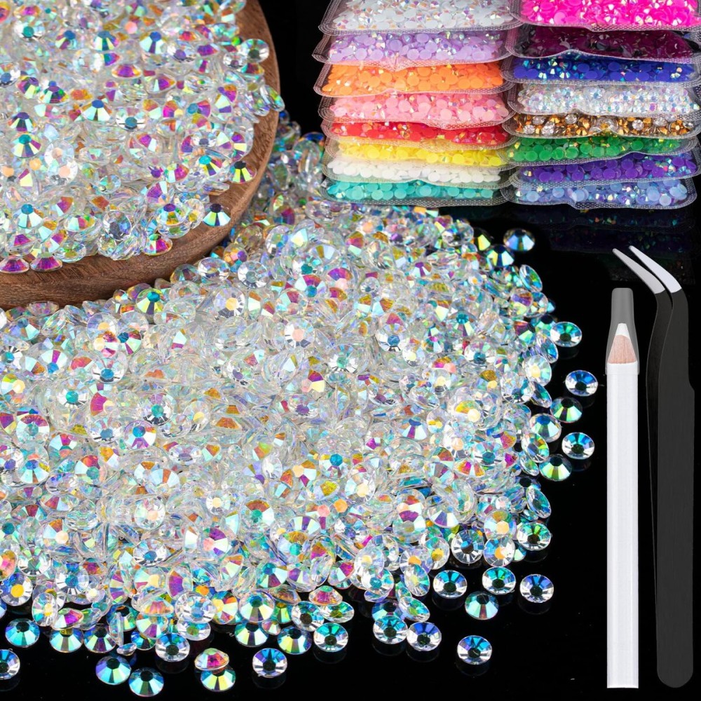 5000pcs 2mm Resin Rhinestones Bulk, Transparent AB Flatback Round Jelly Rhinestones Bedazzling Non Hotfix Crystal Gems Large Quantity Wholesale for DIY Crafts Clothes Tumblers Face Makeup Manicure