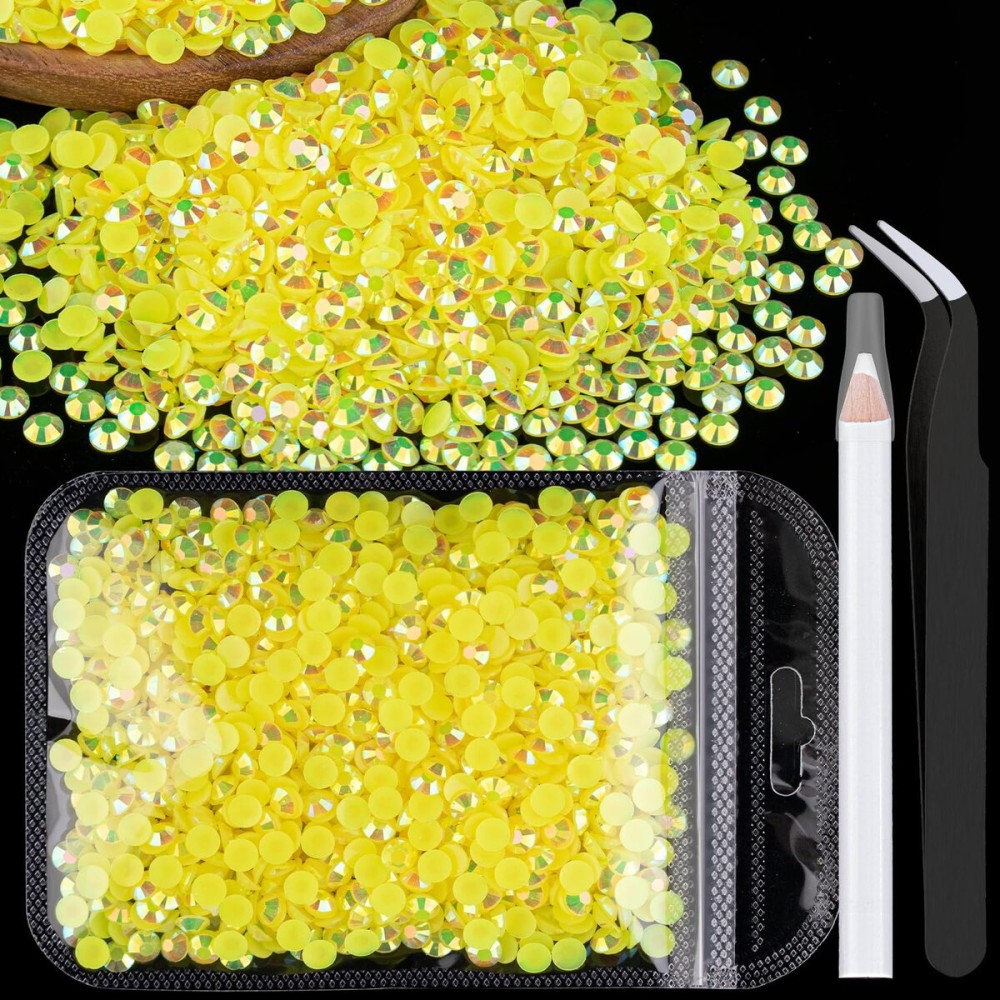 5000pcs 2mm Resin Rhinestones Bulk, Lemon Yellow AB Flatback Round Jelly Rhinestones Bedazzling Non Hotfix Crystal Gems Large Quantity Wholesale for DIY Crafts Clothes Tumblers Face Makeup Manicure