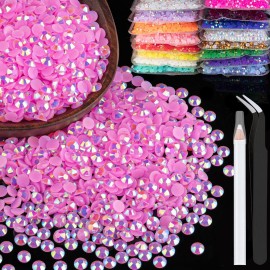 1500pcs 6mm Resin Rhinestones Bulk, Pink AB Flatback Round Jelly Rhinestones Bedazzling Non Hotfix Crystal Gems Large Quantity Wholesale for DIY Crafts Clothes Bottles Tumblers Face Makeup Manicure