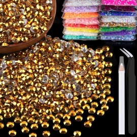 4000pcs 4mm Resin Rhinestones Bulk, Mineral Gold Flatback Round Jelly Rhinestones Bedazzling Non Hotfix Crystal Gems Large Quantity Wholesale for DIY Crafts Clothes Tumblers Face Makeup Manicure