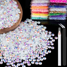 4000pcs 4mm Resin Rhinestones Bulk, White AB Flatback Round Jelly Rhinestones Bedazzling Non Hotfix Crystal Gems Large Quantity Wholesale for DIY Crafts Clothes Bottles Tumblers Face Makeup Manicure
