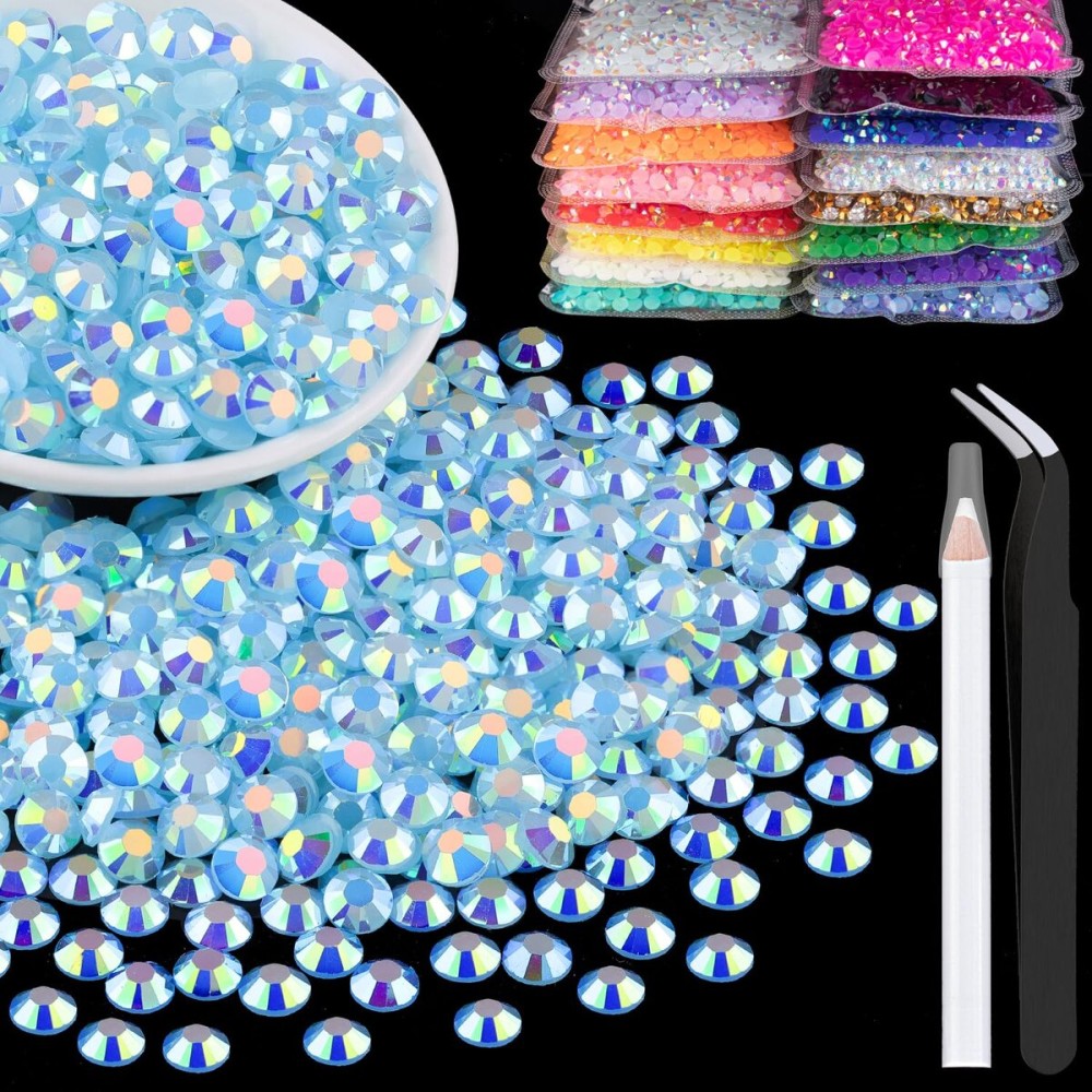 2500pcs 5mm Resin Rhinestones Bulk, Lake Blue AB Flatback Round Jelly Rhinestones Bedazzling Non Hotfix Crystal Gems Large Quantity Wholesale for DIY Crafts Clothes Tumblers Face Makeup Manicure