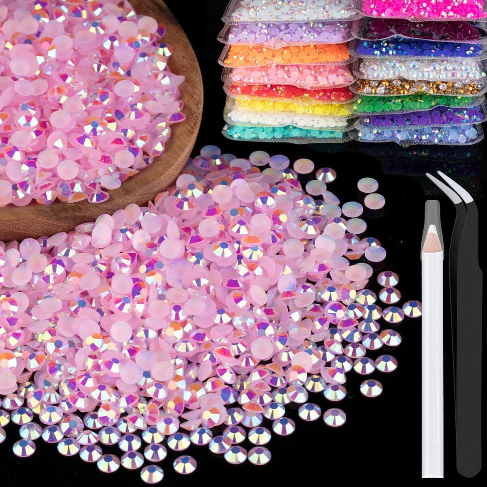 5000pcs 2mm Resin Rhinestones Bulk, Light Pink AB Flatback Round Jelly Rhinestones Bedazzling Non Hotfix Crystal Gems Large Quantity Wholesale for DIY Crafts Clothes Tumblers Face Makeup Manicure