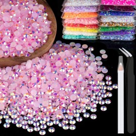 5000pcs 2mm Resin Rhinestones Bulk, Light Pink AB Flatback Round Jelly Rhinestones Bedazzling Non Hotfix Crystal Gems Large Quantity Wholesale for DIY Crafts Clothes Tumblers Face Makeup Manicure