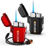 Waterproof Butane Torch Lighter Refillable Windproof Jet Flame Lighters for Fireplace Fireworks Grill Camping BBQ Lighter Gift for Man,2 Pack. (Black+Red)(Without Butane)