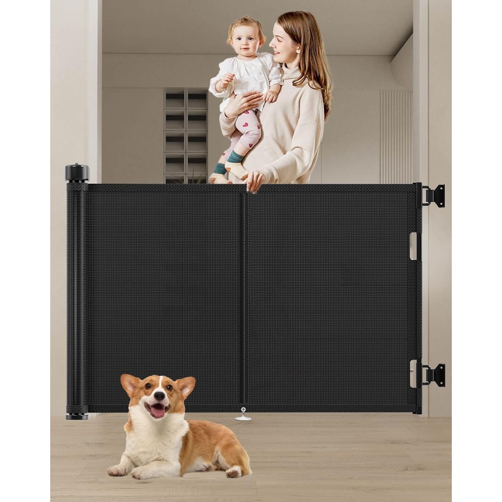 Miumoon 59 inch Retractable Baby Gates 34 inch Tall, Retractable Gate with Reinforced Strip Design to Prevent Crawling Through, 5 FT Retractable Dog Gate for Stairs, Doorways, Hallways, Indoor/Outdoor