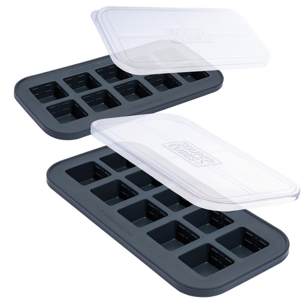 Souper Cubes 2 Tbsp. Silicone Freezer Molds - Perfect for Storing Garlic, Herbs, Ginger, Pesto, Tomato Paste, Lemon Juice, Purees and More - Silicone Baby Food Freezer Tray - Charcoal - 2-Pack