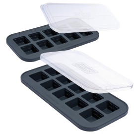 Souper Cubes 2 Tbsp. Silicone Freezer Molds - Perfect for Storing Garlic, Herbs, Ginger, Pesto, Tomato Paste, Lemon Juice, Purees and More - Silicone Baby Food Freezer Tray - Charcoal - 2-Pack
