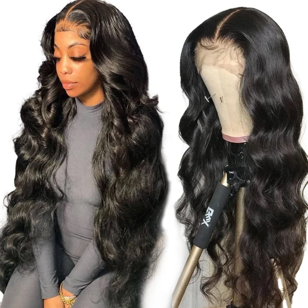Yamikk 13x5 Body Wave Lace Front Wigs Human Hair Pre Plucked Small Knots with Baby Hair 180 Density 28 inch HD Full Frontal Glueless Human Hair Wigs For Women