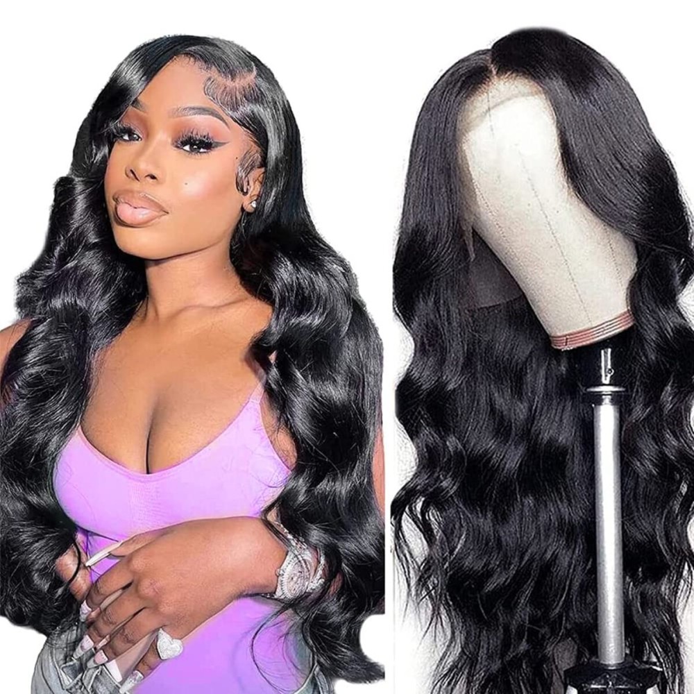 Yamikk 13x5 HD Lace Front Wigs Human Hair Pre Plucked Small Knots 180 Density Body Wave Lace Frontal Wigs Human Hair for Women 30 inch Natural Black