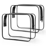 Wedama Clear Toiletry Bag, Cosmetic Bags 2 Pack with Zipper Carry on Airline Airport Travel Accessories, PVC Makeup Bags for Travel, Clear Bags for Women and Men-Black