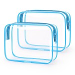 Wedama TSA Approved Toiletry Bag, Cosmetic Bags 2 Pack with Zipper Carry on Airline Airport Travel Accessories, PVC Makeup Bags for Travel, Quart Size Travel Bags for Men and Women-Sky Blue