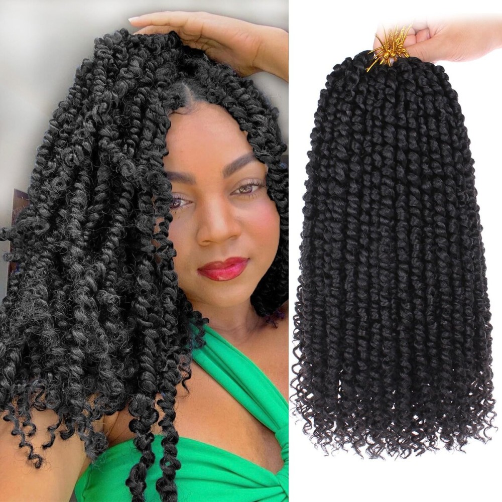 Leeven 8 Packs Pre twisted Passion Twist Crochet Hair for Black Women 12 Inch Synthetic Natural Black Passion Twist Hair With Curly Ends Pre-looped Goddess Passion Twists Braiding hair Extensions 1B