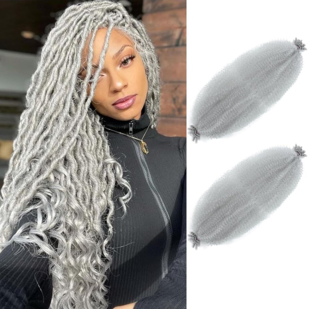 Hbegant Afro Twist Hair 30 Inch 2Packs, Springy Afro Twist Hair Pre Fluffed Spring Twist Hair Pre Stretched Wrapping Hair for Soft Locs Hair Extensions (30 Inch (Pack of 2), Gray)