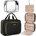 BAGSMART Toiletry Bag Hanging Travel Makeup Organizer with TSA Approved Transparent Cosmetic Bag Makeup Bag for Full Sized Toiletries, Medium-Navy