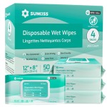 SUNKISS Trustplus Wet Wipes for Adult No Rinse, Extra Large 8x12 Body Cleaning Washcloths for Elderly Incontinence & Cleansing, Unscented, 200 Count (4 Packs of 50)