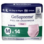 NorthShore GoSupreme Overnight Incontinence Underwear, 8-Hour Pullup Style, Medium, 14 Count Bag, Pink, 30-40 inches, Unisex Adult Diapers
