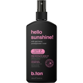 b.tan SPF 7 Tanning Oil | Hello Sunshine - Deep Suntan Dry Spray, Best Outdoor Browning Body Mist, Packed with Moisturizing Goji Berry, Pomegranate + Aai, Austrailian Brand, 8 Fl Oz