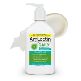 AmLactin Daily Nourish - Therapeutic Face and Body Lotion for Dry Skin - No-Scrub Exfoliator and Moisturizer with 5% Lactic Acid AHA, Safe for Sensitive Skin, 7.9 oz (Packaging May Vary)