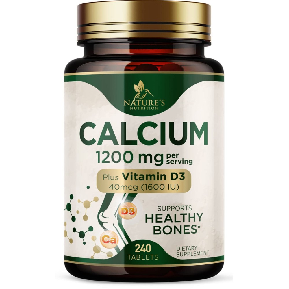 Calcium 1200 mg with Vitamin D3 - Bone Health Supplement, Vitamin D & Calcium Supplements for Women & Men - Bone Strength, Teeth & Immune Support, Nature\'s Calcium Pills, Bottled in USA - 240 Tablets