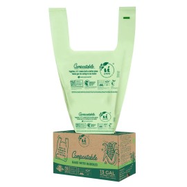 UNNI Compostable T-Shirt Bags with Tie Handles, 13 Gallon / 49.2 Liter, 30 Count, 0.87 mil Tall Kitchen Compost Liners, Certified by BPI, CMA & OK compost HOME, Meets ASTM D6400