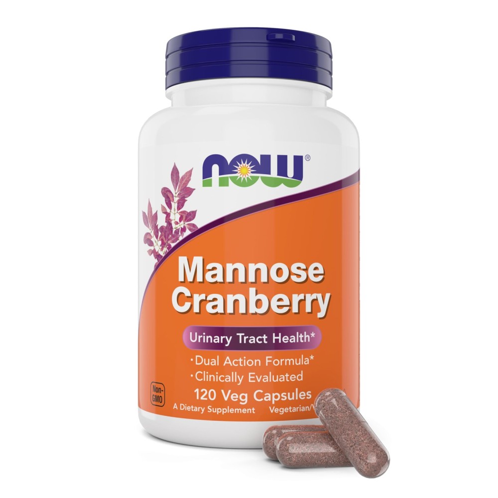 NOW Foods Mannose Cranberry, 120 Veg Capsules - with PAC - 450mg dMannose, 250mg Whole Cranberry - Bladder Cleanse and Urinary Tract Health* - Vegan Friendly Supplement, Non-GMO