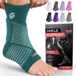 Sleeve Stars Ankle Brace for Women & Men, Ankle Wrap for Sprain, Compression Sleeve for Plantar Fasciitis Relief, Easy Customizable Support: w/ Removable Strap (Pair/M:10-12/Turquoise)