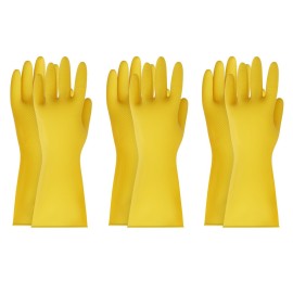 BOOMJOY Rubber Cleaning Gloves, Heavy Duty Dishwashing Gloves, Reusable Medium Gloves for Kitchen, Bathroom, Gardening, Working, Pet Care - Yellow, 3 Pairs, Size M