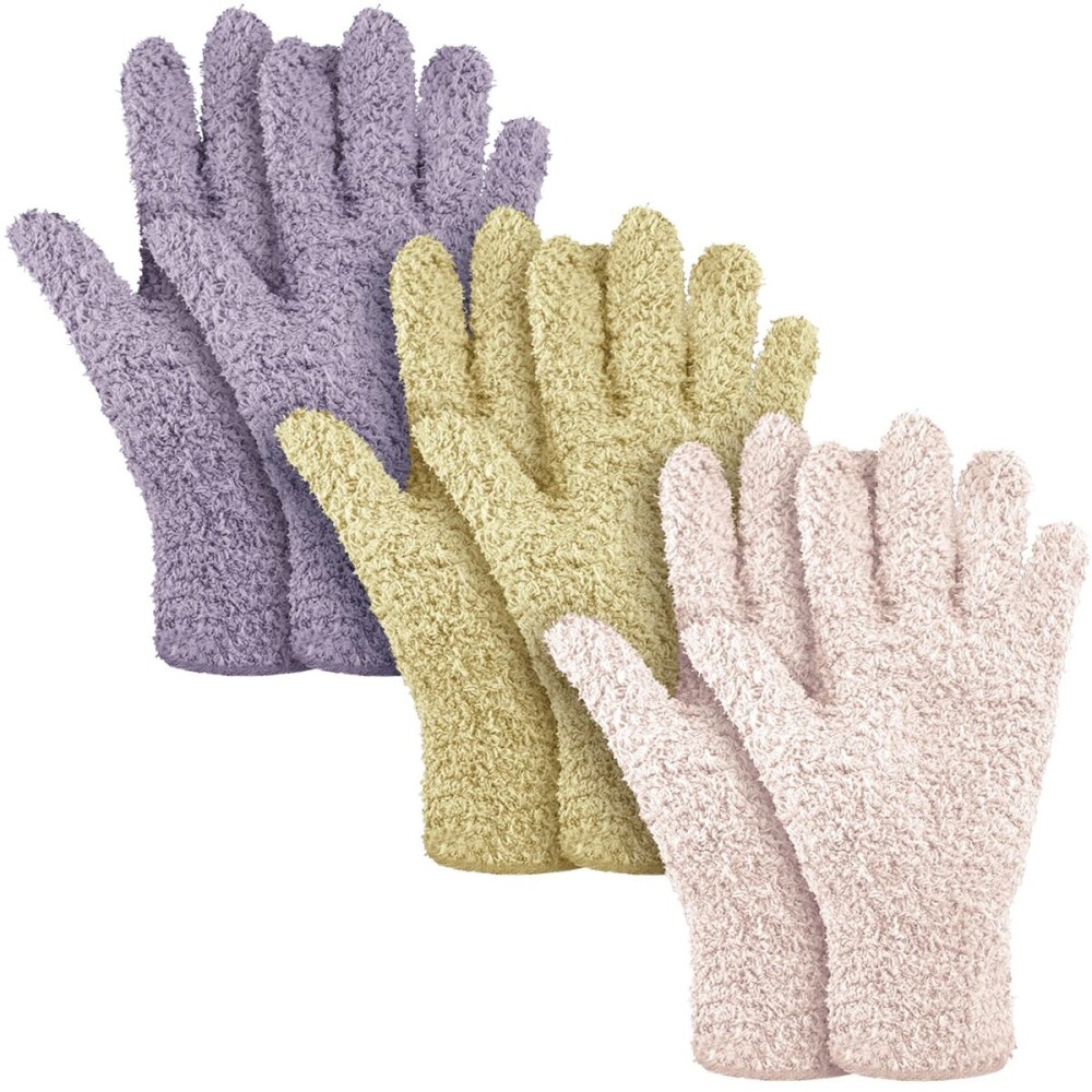 Patelai 3 Pairs Microfiber Plant Dusting Gloves Leaf Cleaning Gloves for Indoor Plants, Blinds, Furniture, House(Medium,Pink, Nude, Light Purple)