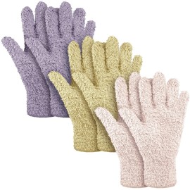 Patelai 3 Pairs Microfiber Plant Dusting Gloves Leaf Cleaning Gloves for Indoor Plants, Blinds, Furniture, House(Medium,Pink, Nude, Light Purple)