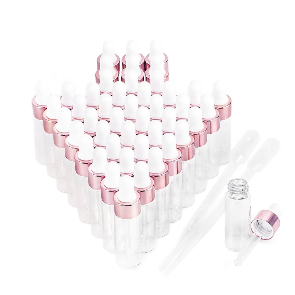 Easeen Sample Dropper Bottles, Mini Dropper Bottles with 2 Pcs Plastic Droppers for Traveling Essential Oils DIY Cosmetic Liquid Sample Perfume (Rose Gold, 5ML)
