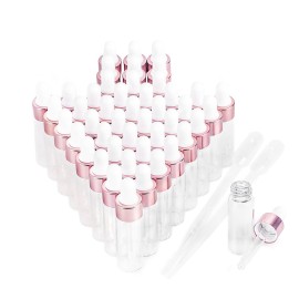 Easeen Sample Dropper Bottles, Mini Dropper Bottles with 2 Pcs Plastic Droppers for Traveling Essential Oils DIY Cosmetic Liquid Sample Perfume (Rose Gold, 5ML)