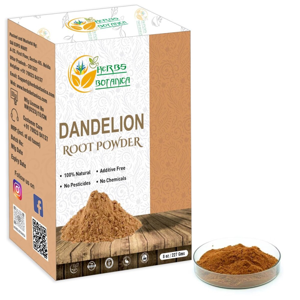 Herbs Botanica Dandelion Root Powder 100% Natural Dandelion Root for Herbal Tea, Detox & Wellness - Finely Ground, Additive-Free Vegan Supplement - 8 oz Resealable Pack